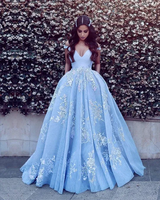 Off the Shoulder Blue Prom Dresses 2024 Lace A Line Evening Gowns