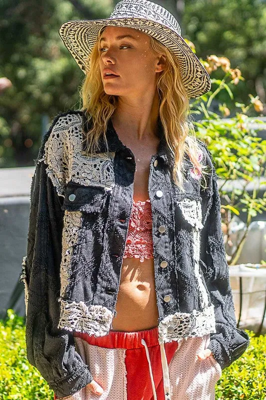 Outdoor Adventurer Black Crocheted/Embroidered Jacket