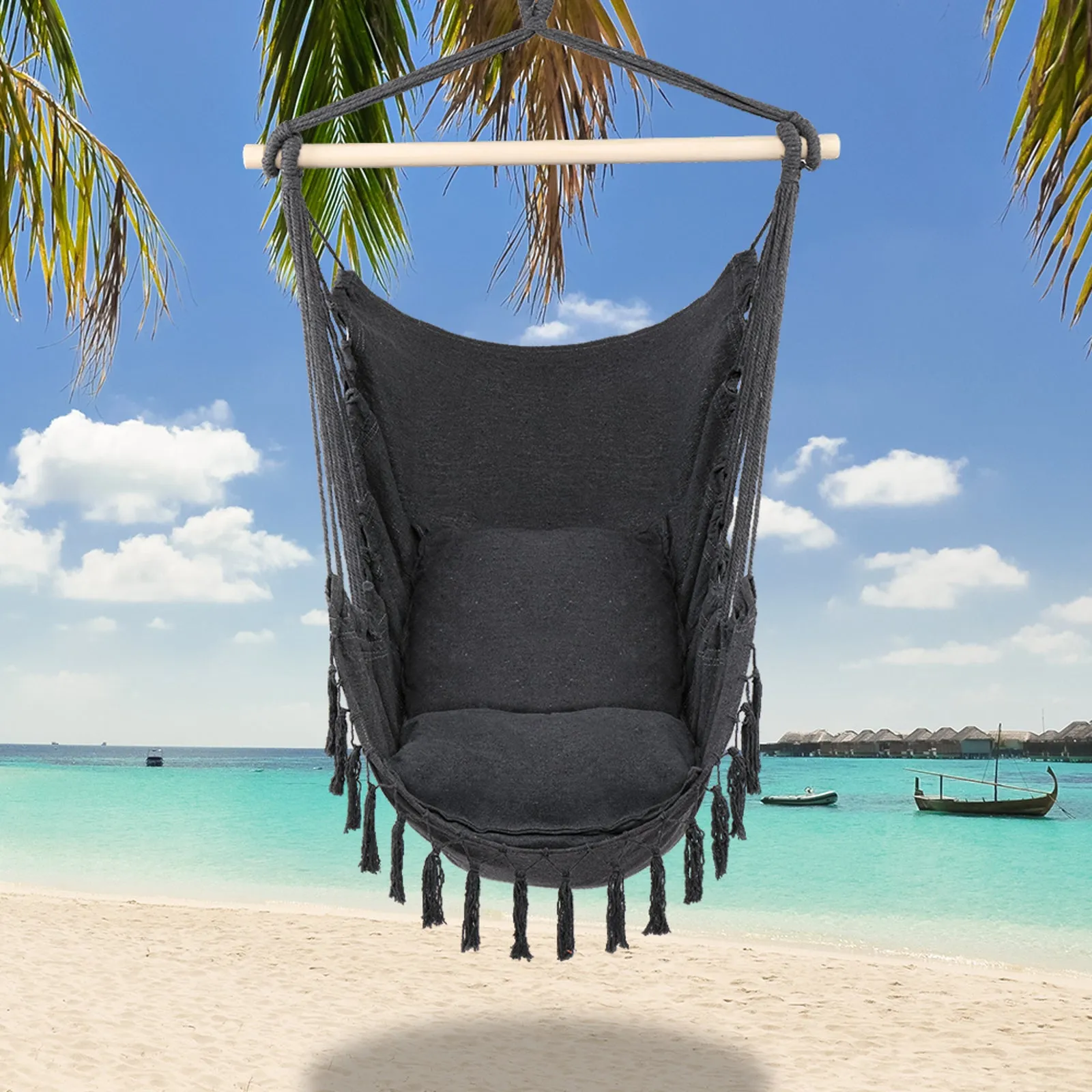 Pillow Tassel Hanging Chair Gray