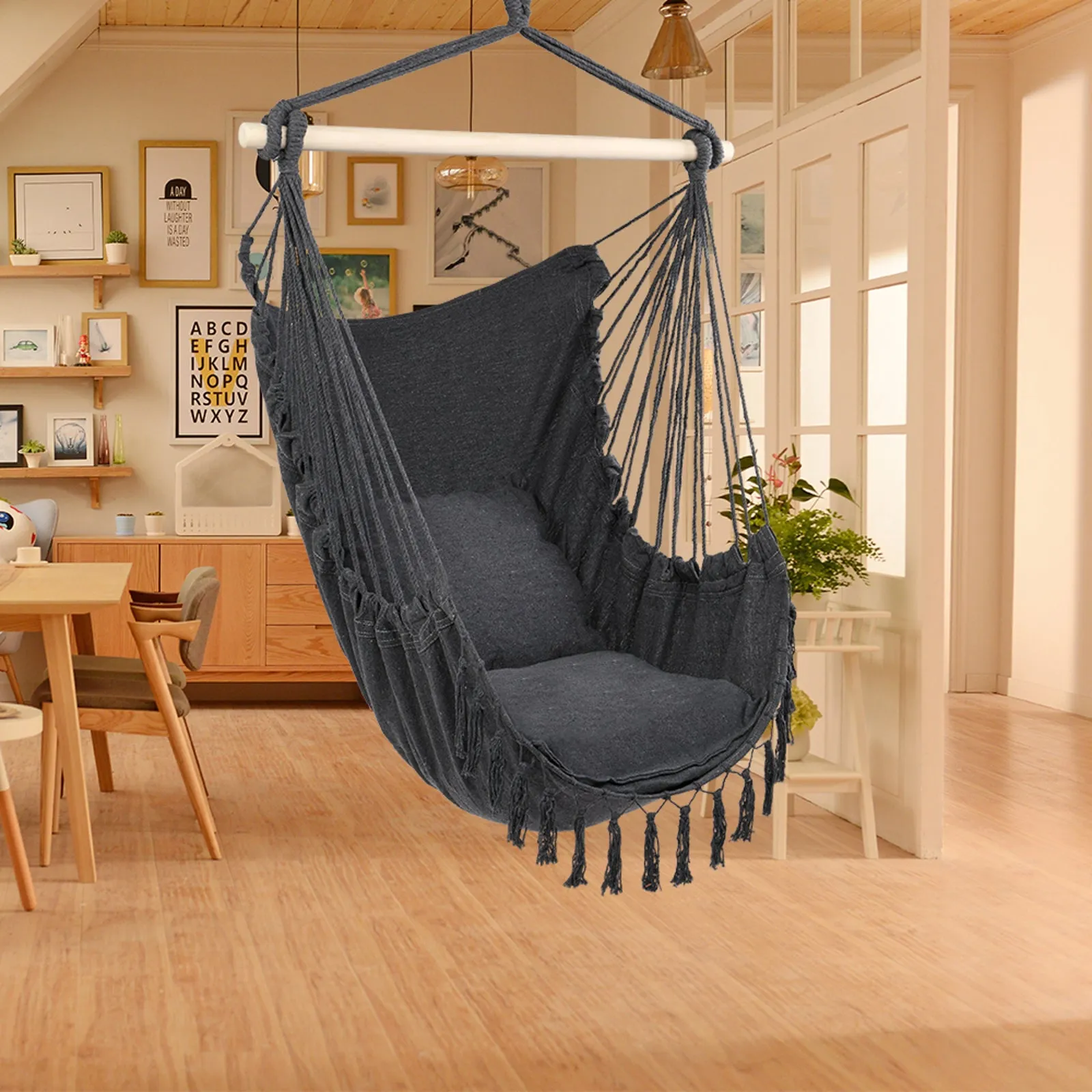 Pillow Tassel Hanging Chair Gray