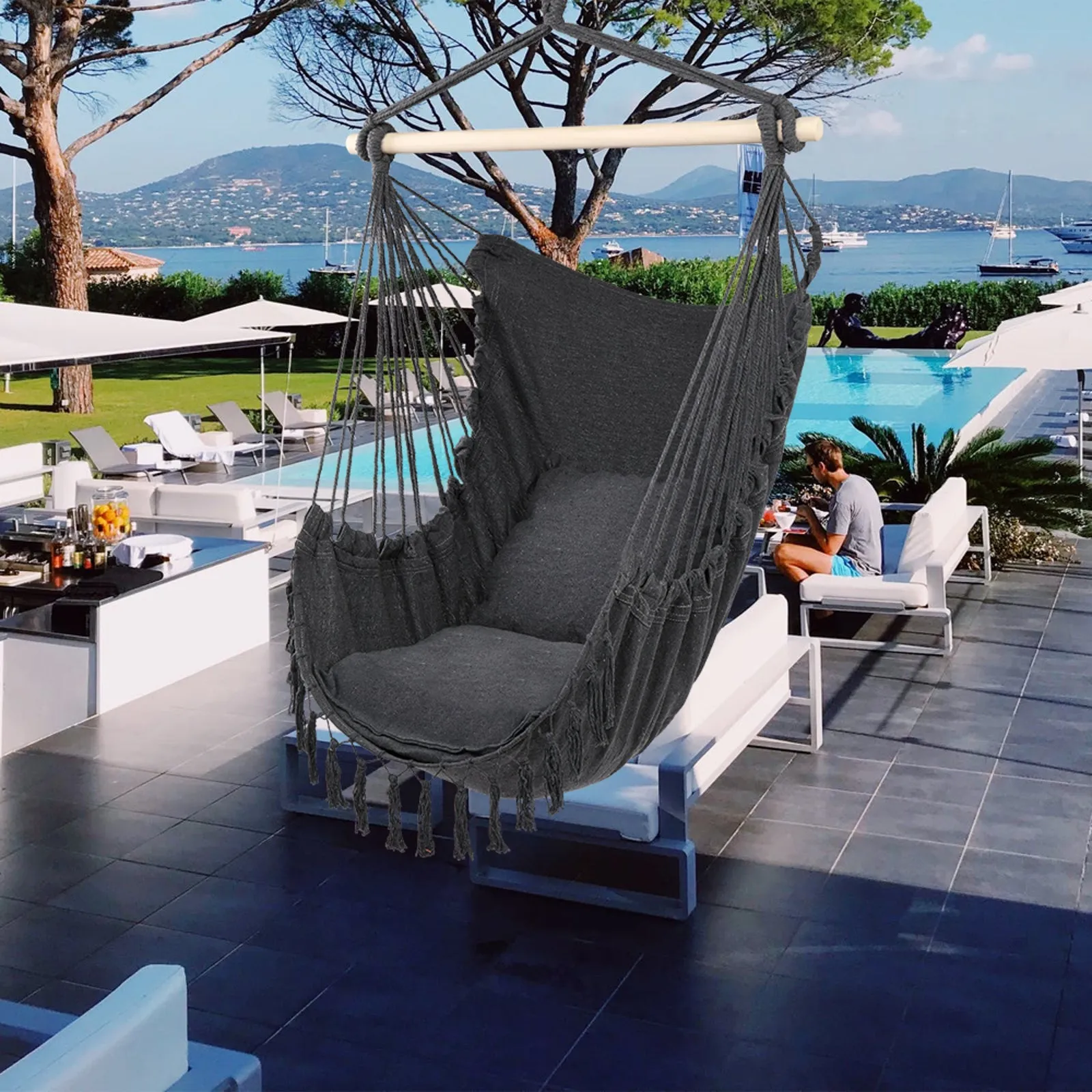 Pillow Tassel Hanging Chair Gray