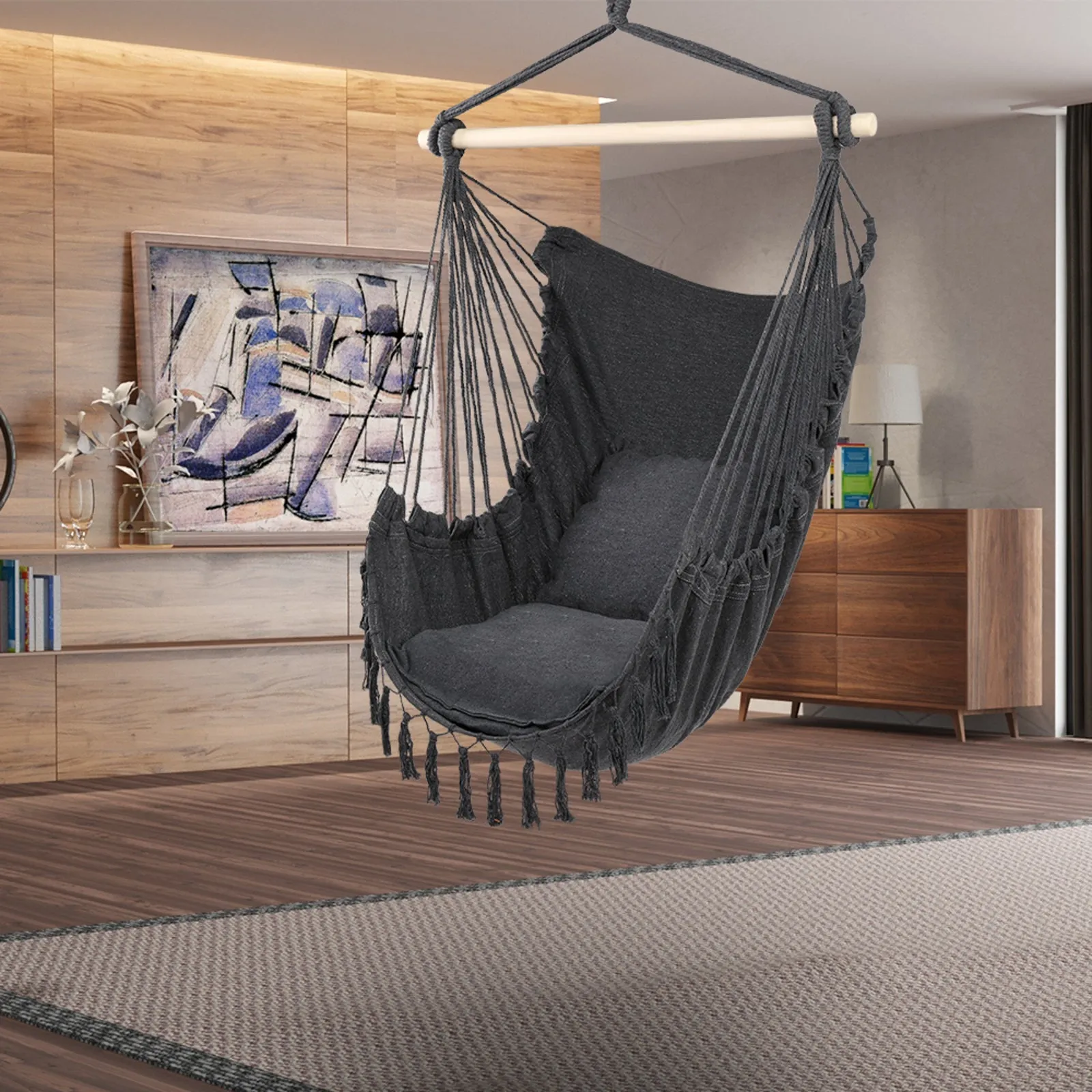 Pillow Tassel Hanging Chair Gray