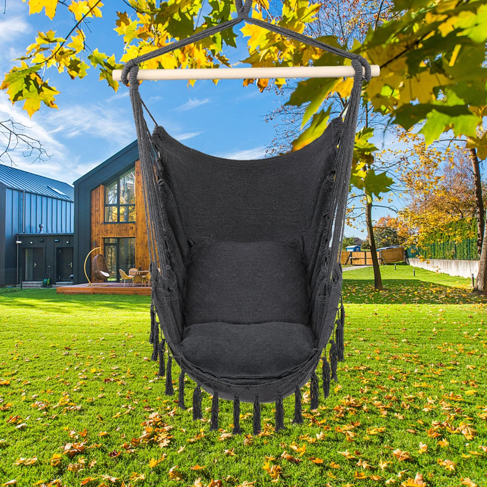 Pillow Tassel Hanging Chair Gray