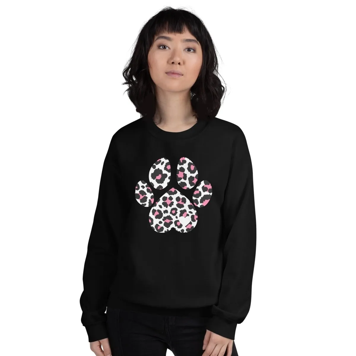 Pink and Black Leopard Print Dog Paw Sweatshirt