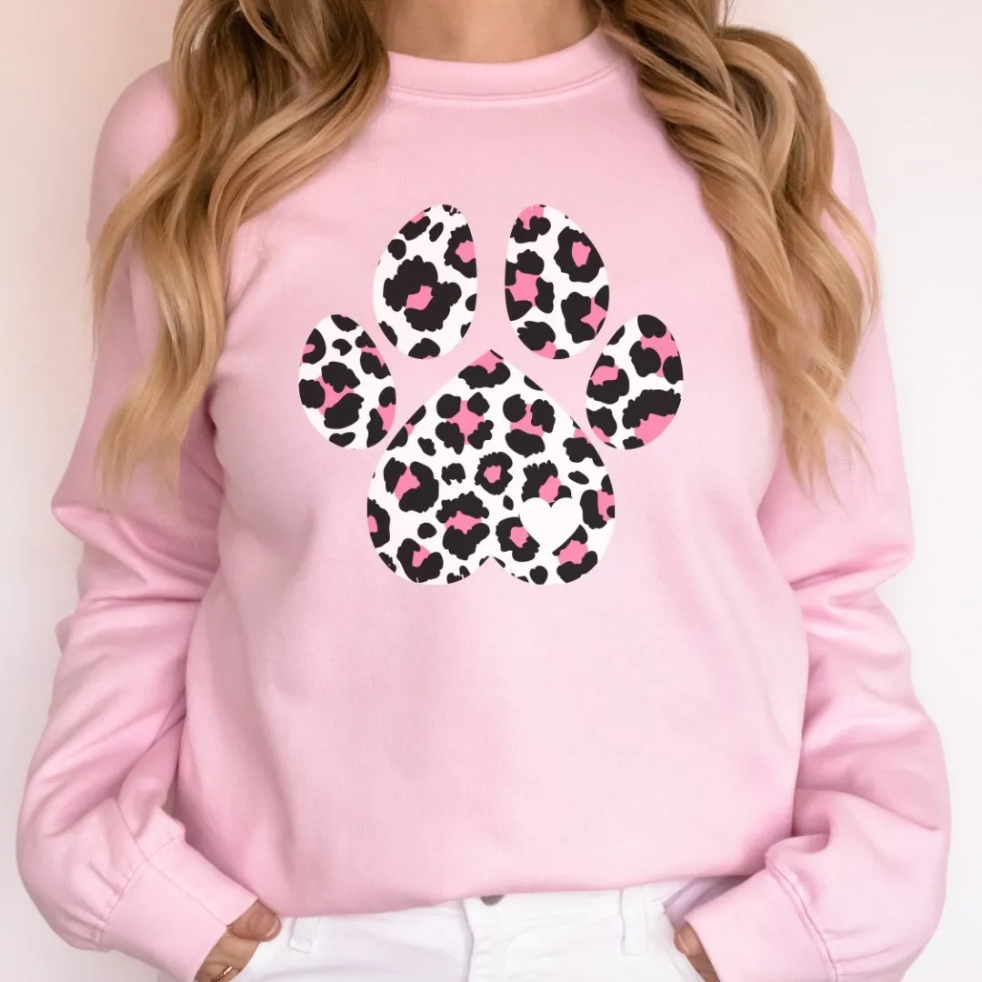 Pink and Black Leopard Print Dog Paw Sweatshirt