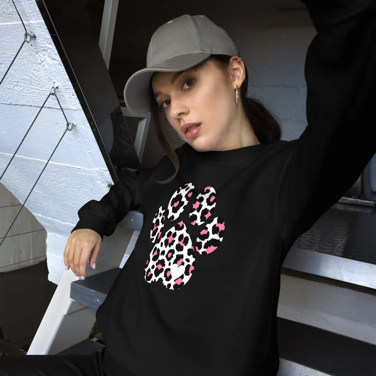 Pink and Black Leopard Print Dog Paw Sweatshirt