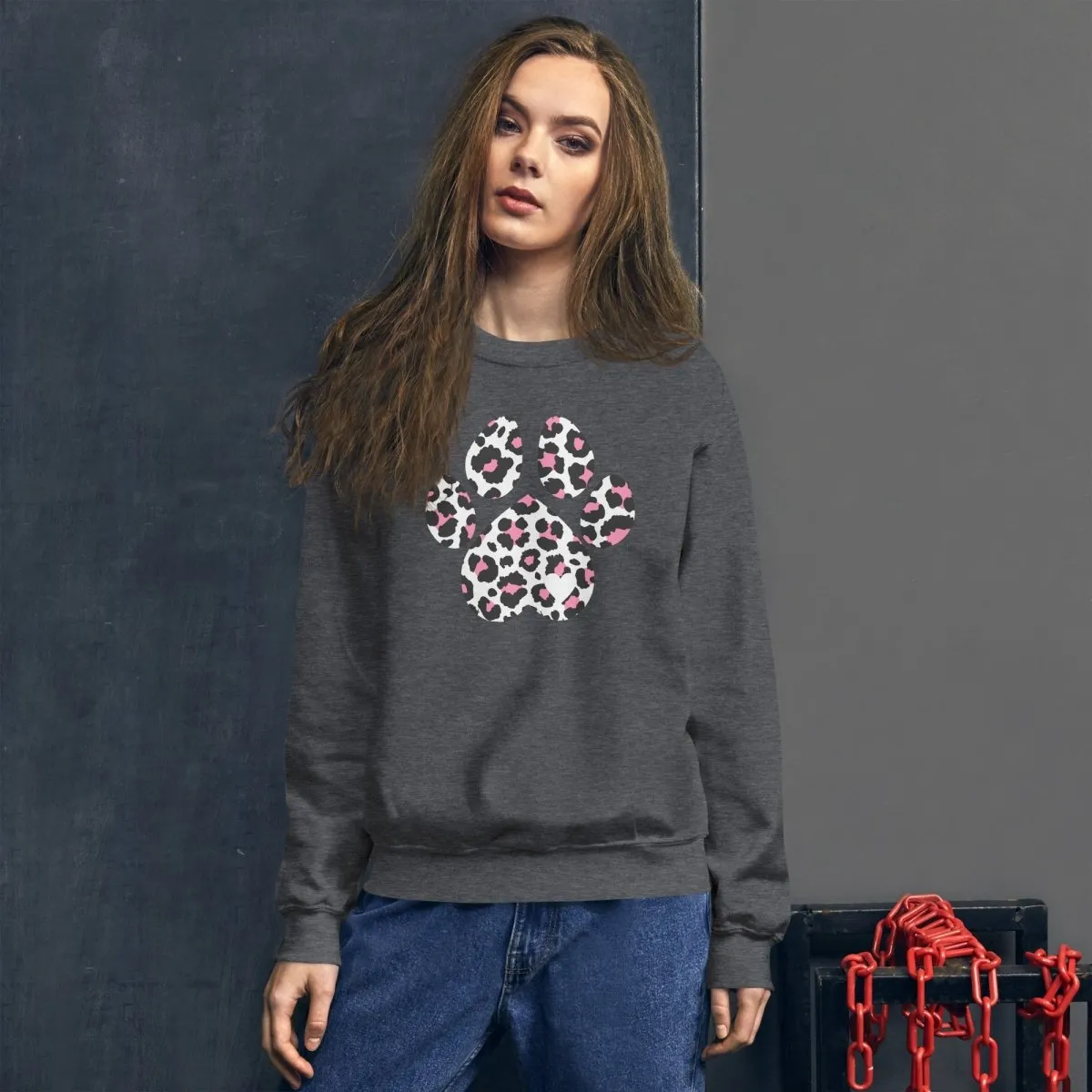 Pink and Black Leopard Print Dog Paw Sweatshirt