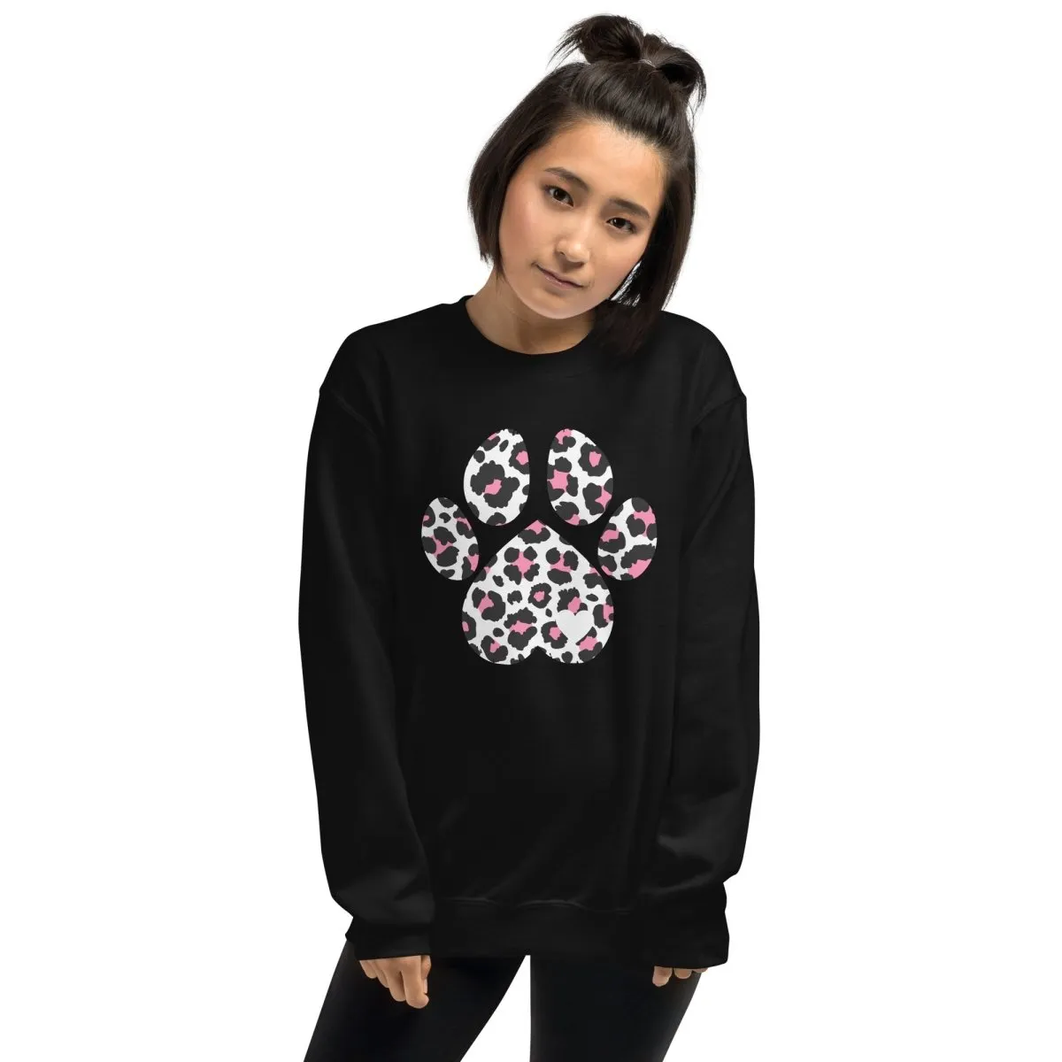 Pink and Black Leopard Print Dog Paw Sweatshirt