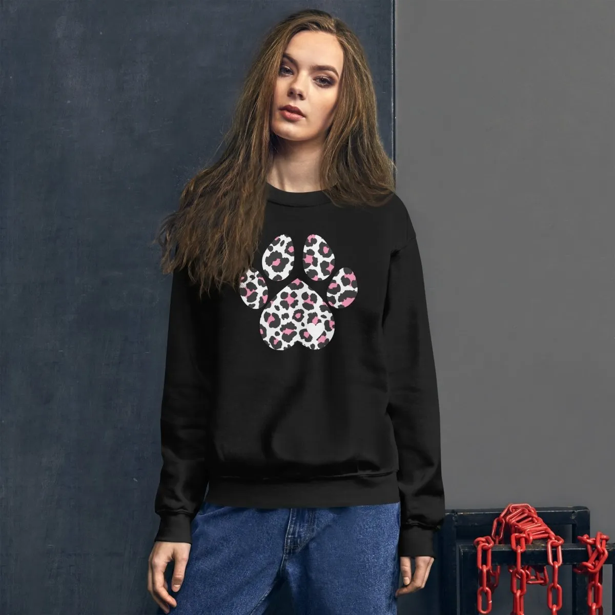 Pink and Black Leopard Print Dog Paw Sweatshirt
