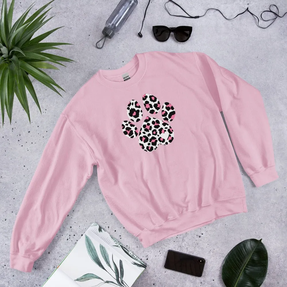 Pink and Black Leopard Print Dog Paw Sweatshirt