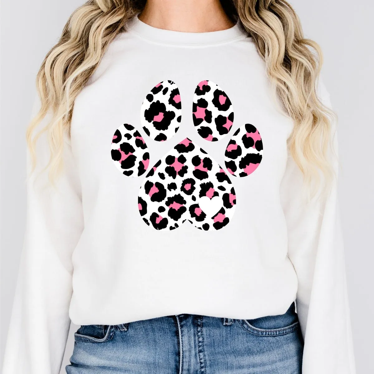 Pink and Black Leopard Print Dog Paw Sweatshirt