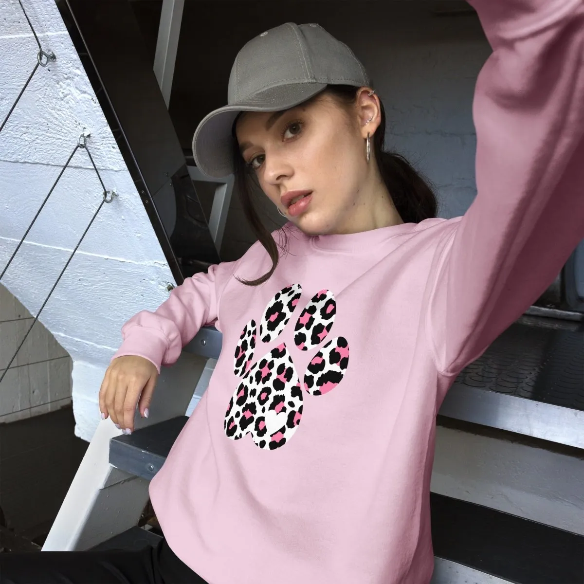 Pink and Black Leopard Print Dog Paw Sweatshirt