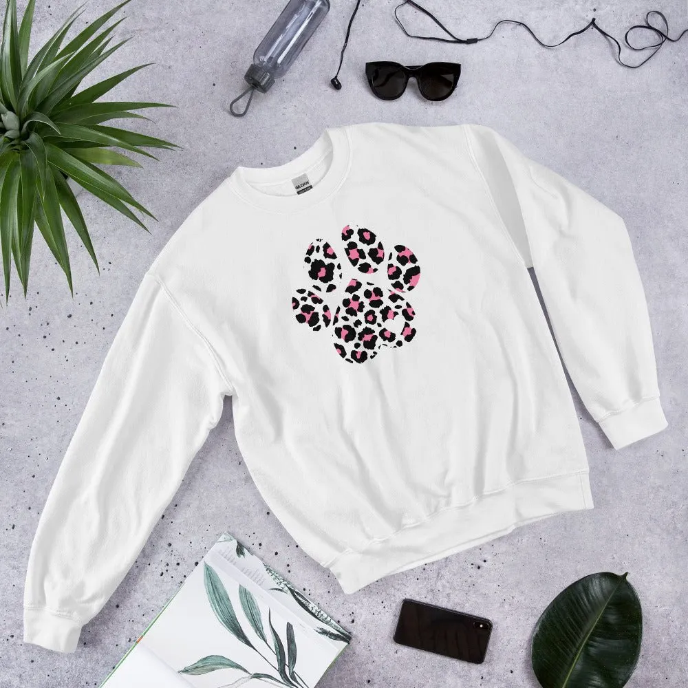 Pink and Black Leopard Print Dog Paw Sweatshirt