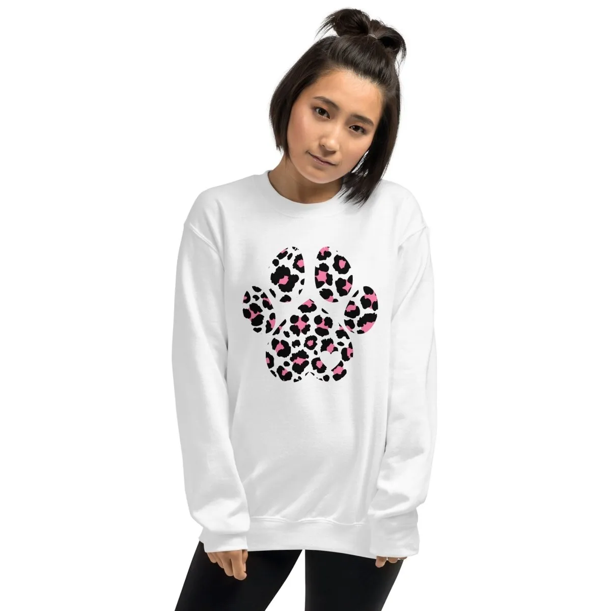 Pink and Black Leopard Print Dog Paw Sweatshirt