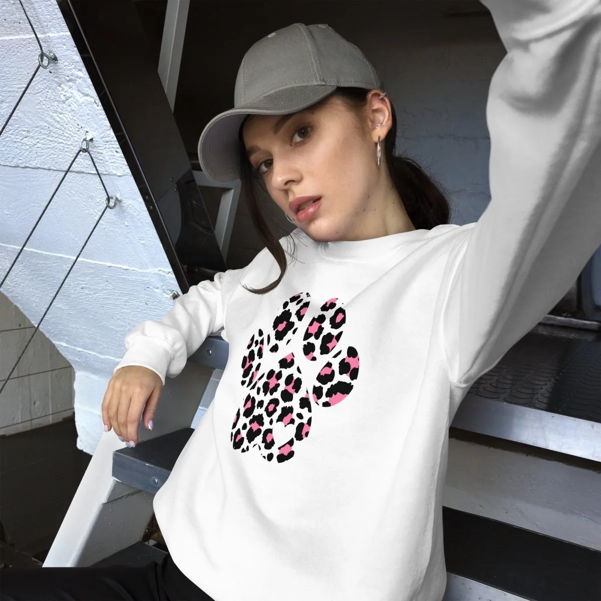 Pink and Black Leopard Print Dog Paw Sweatshirt