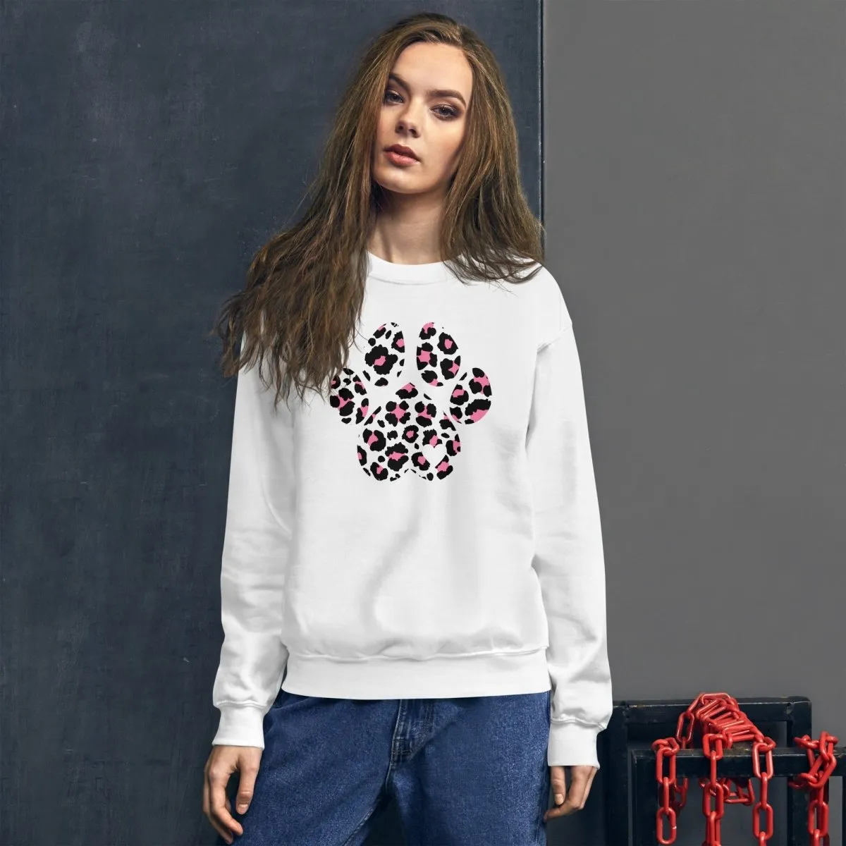 Pink and Black Leopard Print Dog Paw Sweatshirt