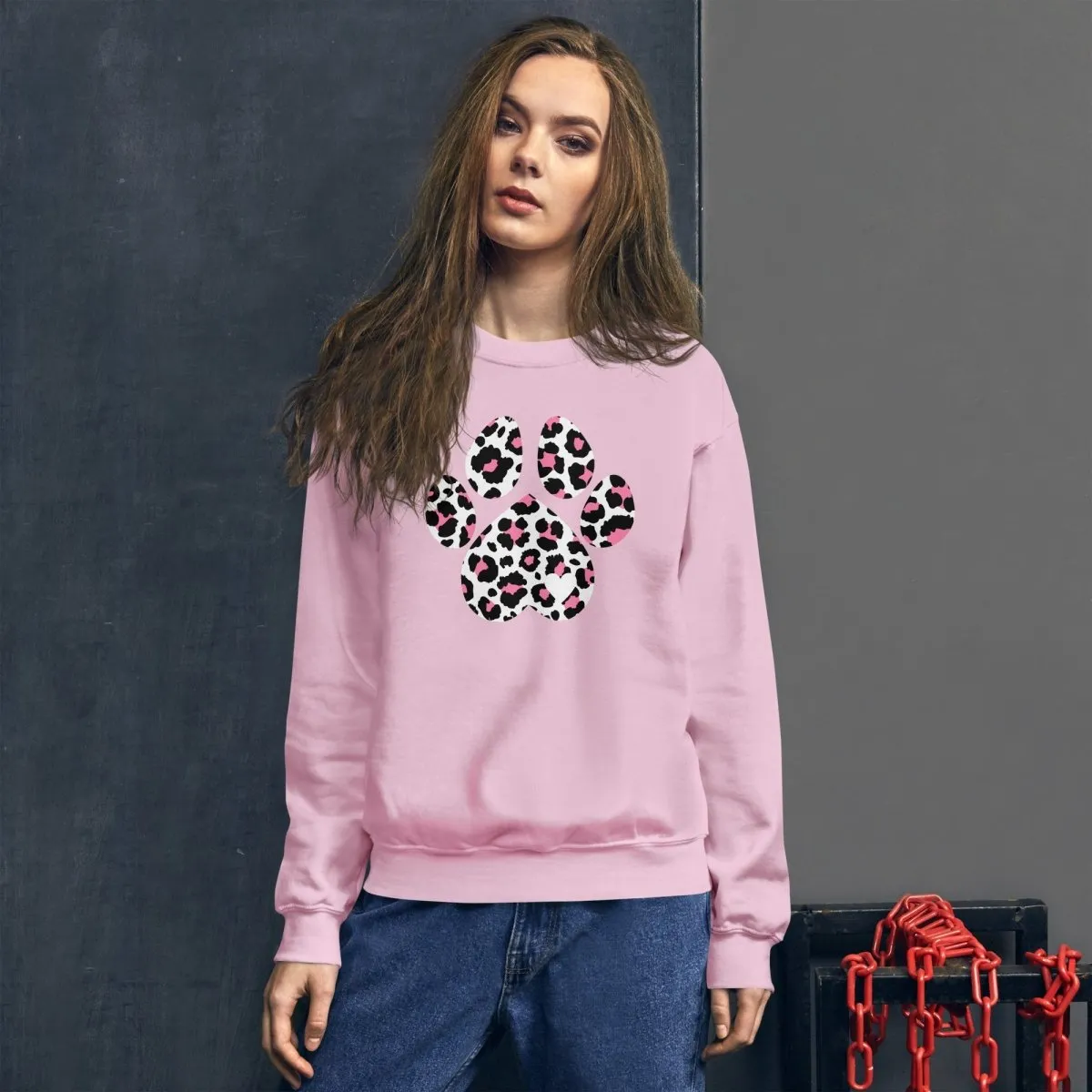Pink and Black Leopard Print Dog Paw Sweatshirt