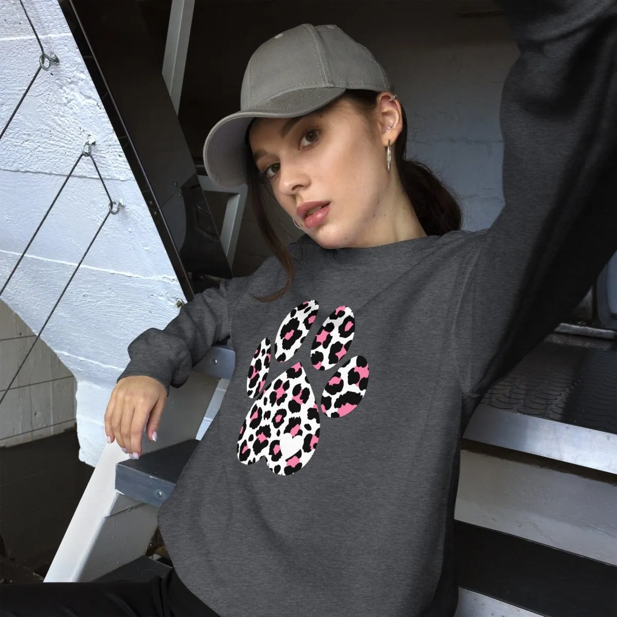 Pink and Black Leopard Print Dog Paw Sweatshirt