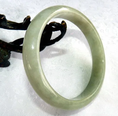 "Smokey" Green Burmese Jadeite Bangle Bracelet 65.5 mm Grade A  Certificate (G4784)