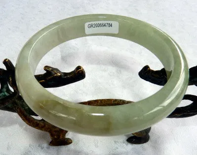 "Smokey" Green Burmese Jadeite Bangle Bracelet 65.5 mm Grade A  Certificate (G4784)