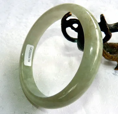 "Smokey" Green Burmese Jadeite Bangle Bracelet 65.5 mm Grade A  Certificate (G4784)