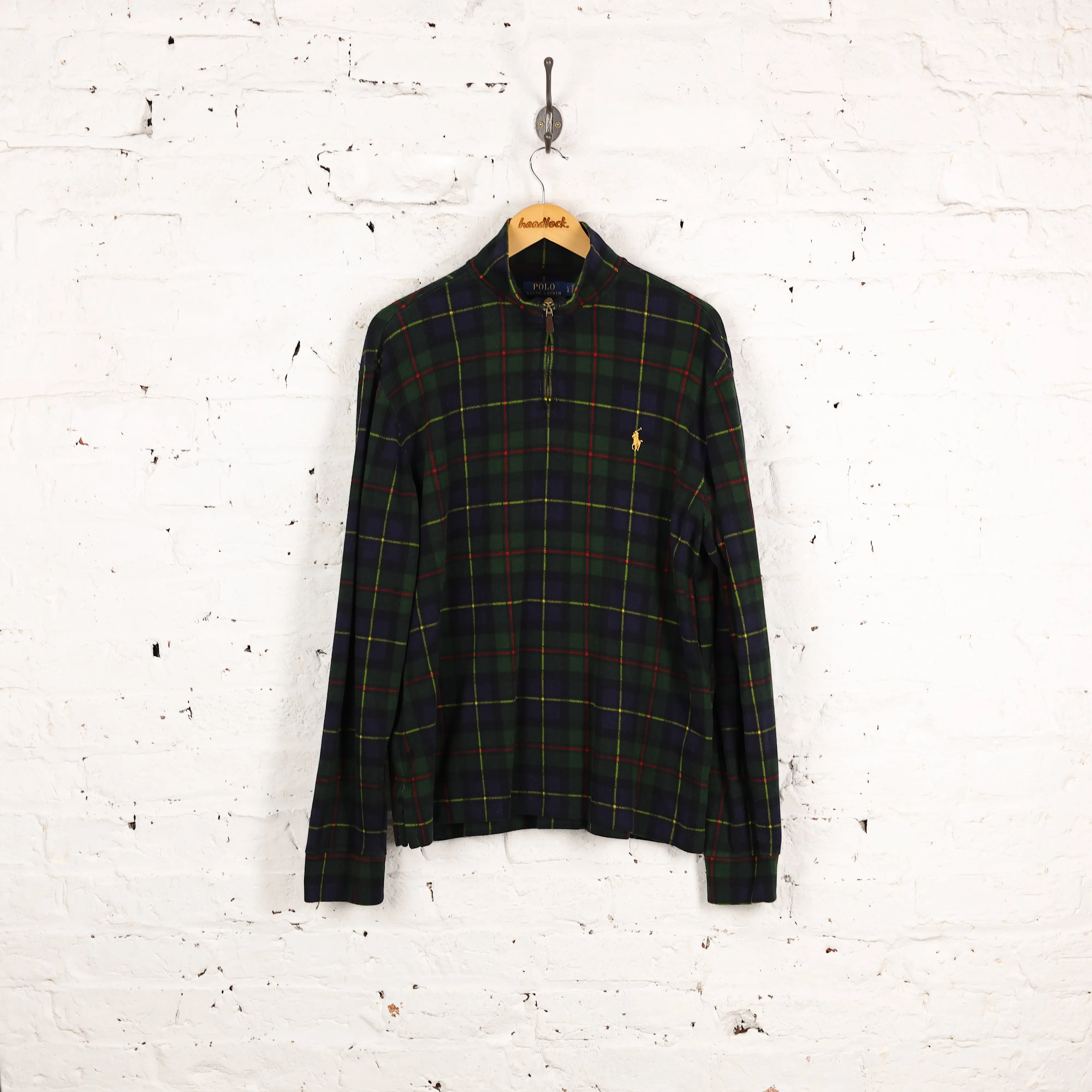 Ralph Lauren 1/4 Zip Check Sweatshirt - Green - L