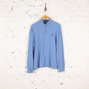 Ralph Lauren 1/4 Zip Estate Rib Sweatshirt - Blue - L
