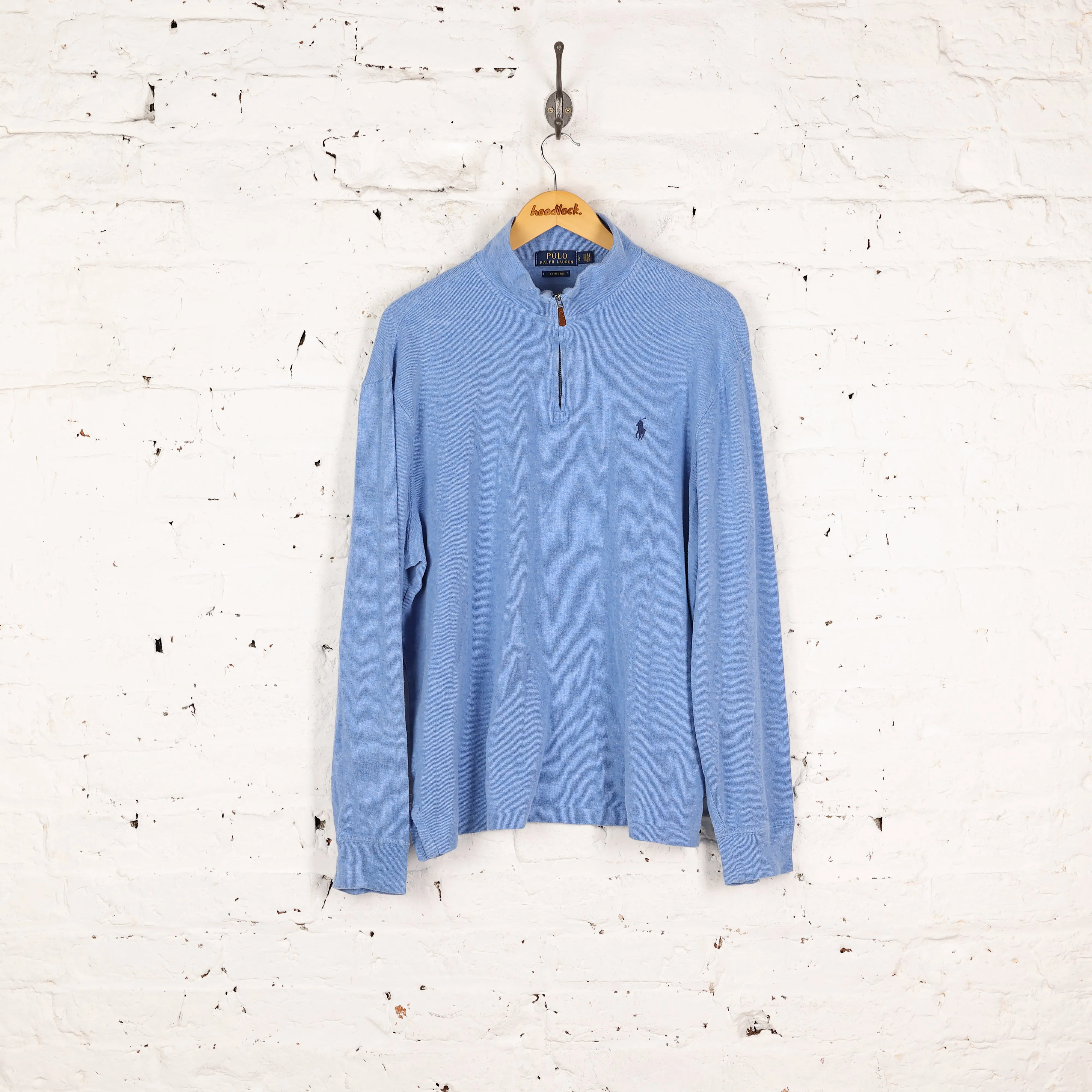 Ralph Lauren 1/4 Zip Estate Rib Sweatshirt - Blue - L