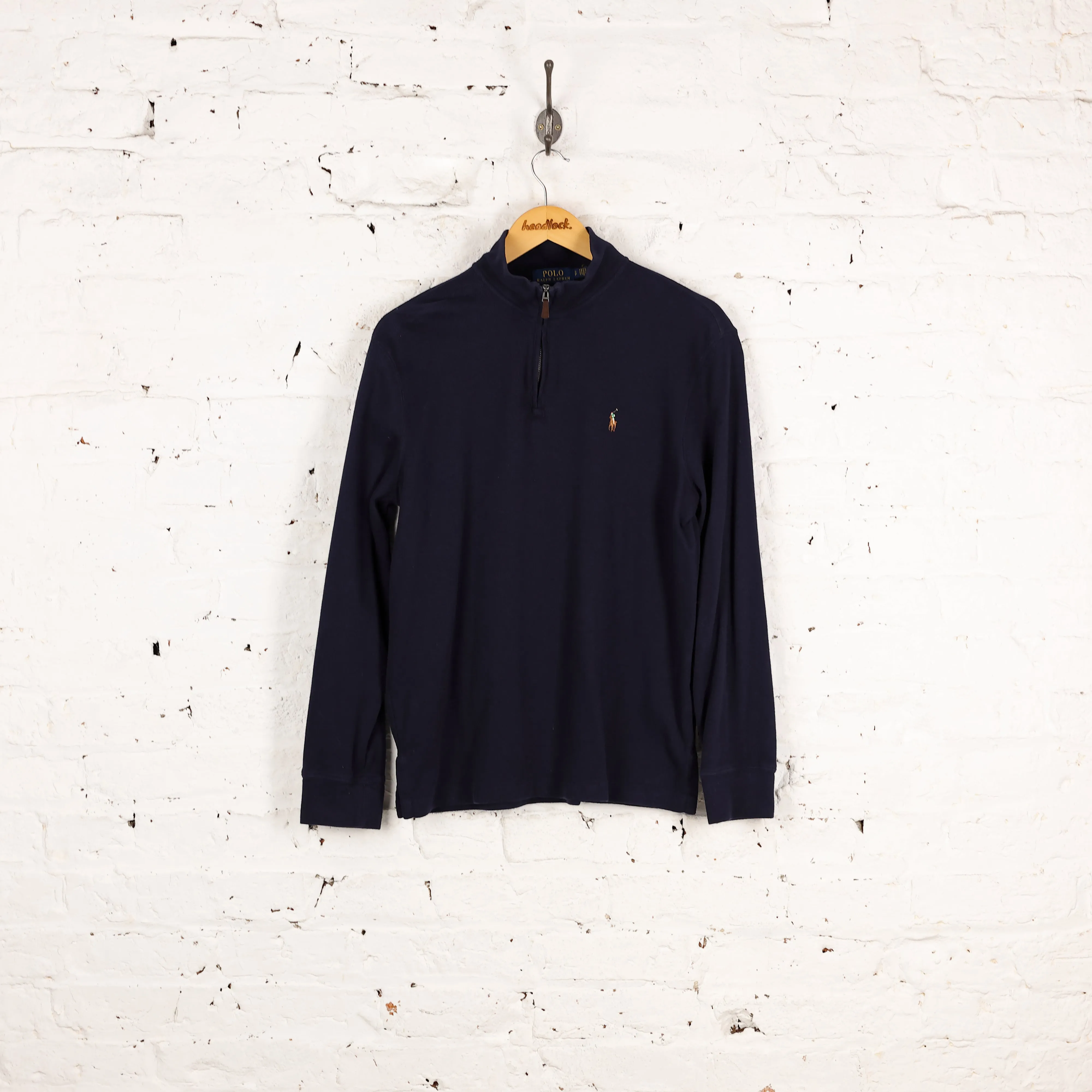 Ralph Lauren 1/4 Zip Estate Rib Sweatshirt - Blue - S