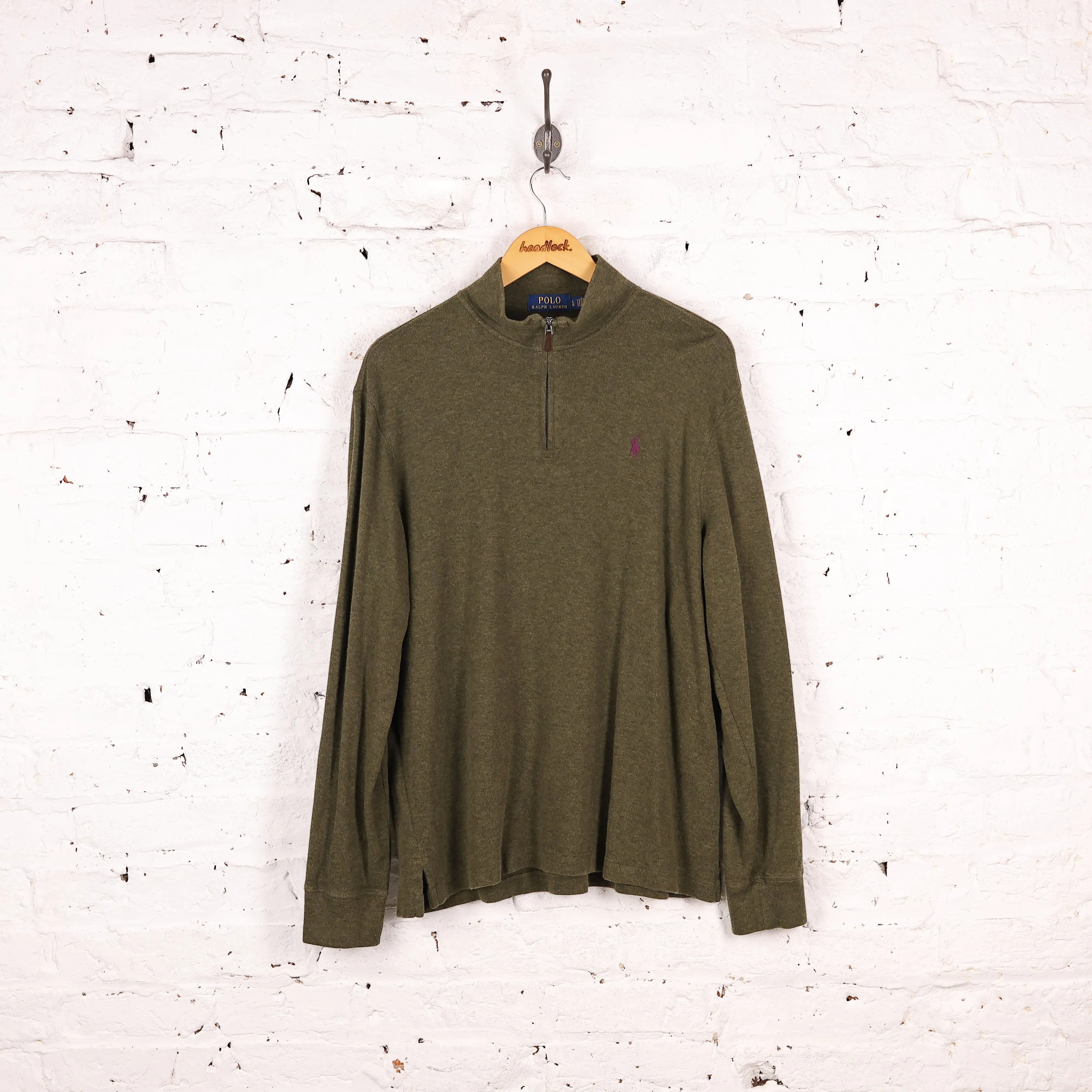 Ralph Lauren 1/4 Zip Estate Rib Sweatshirt  - Green - L