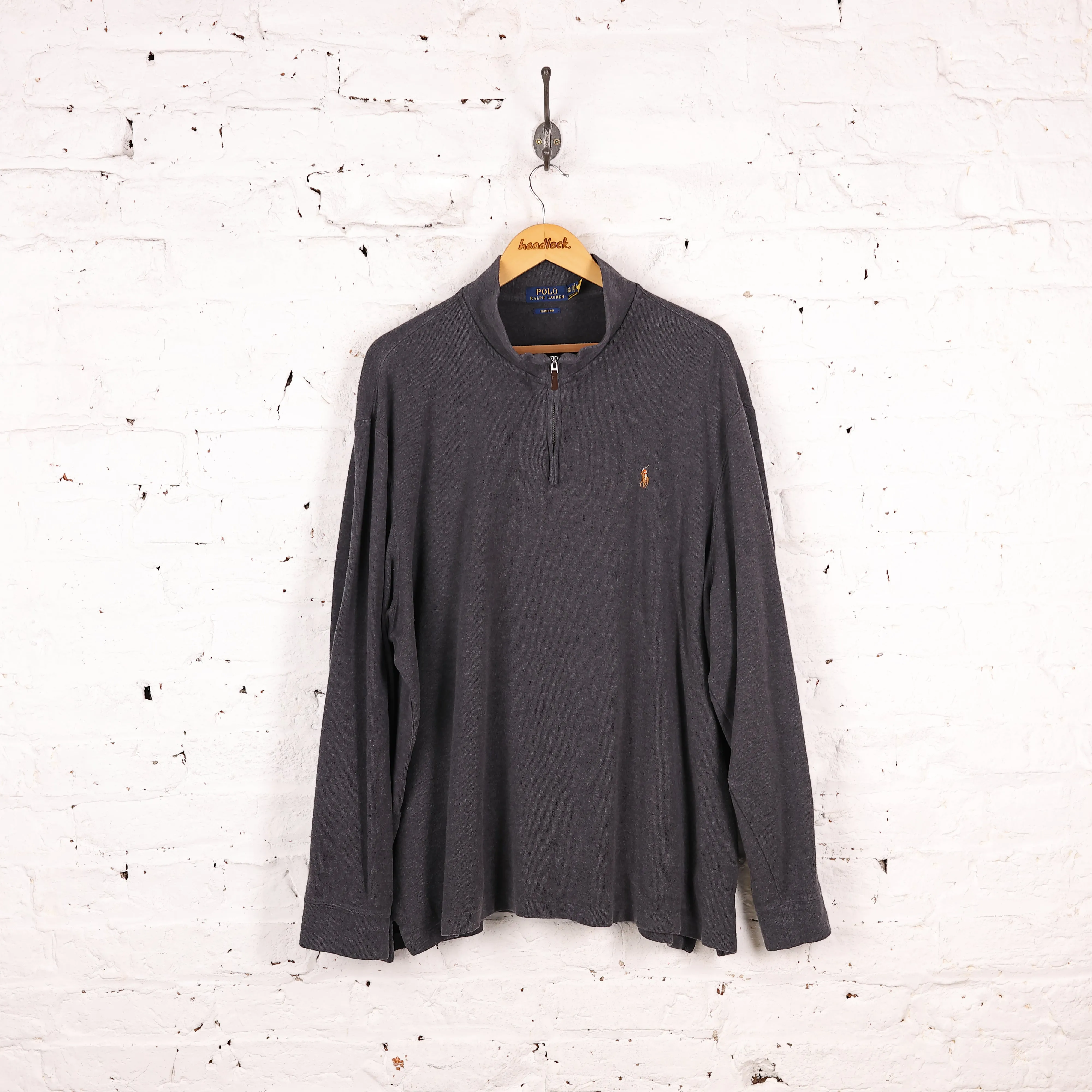 Ralph Lauren 1/4 Zip Estate Rib Sweatshirt - Grey - XXL