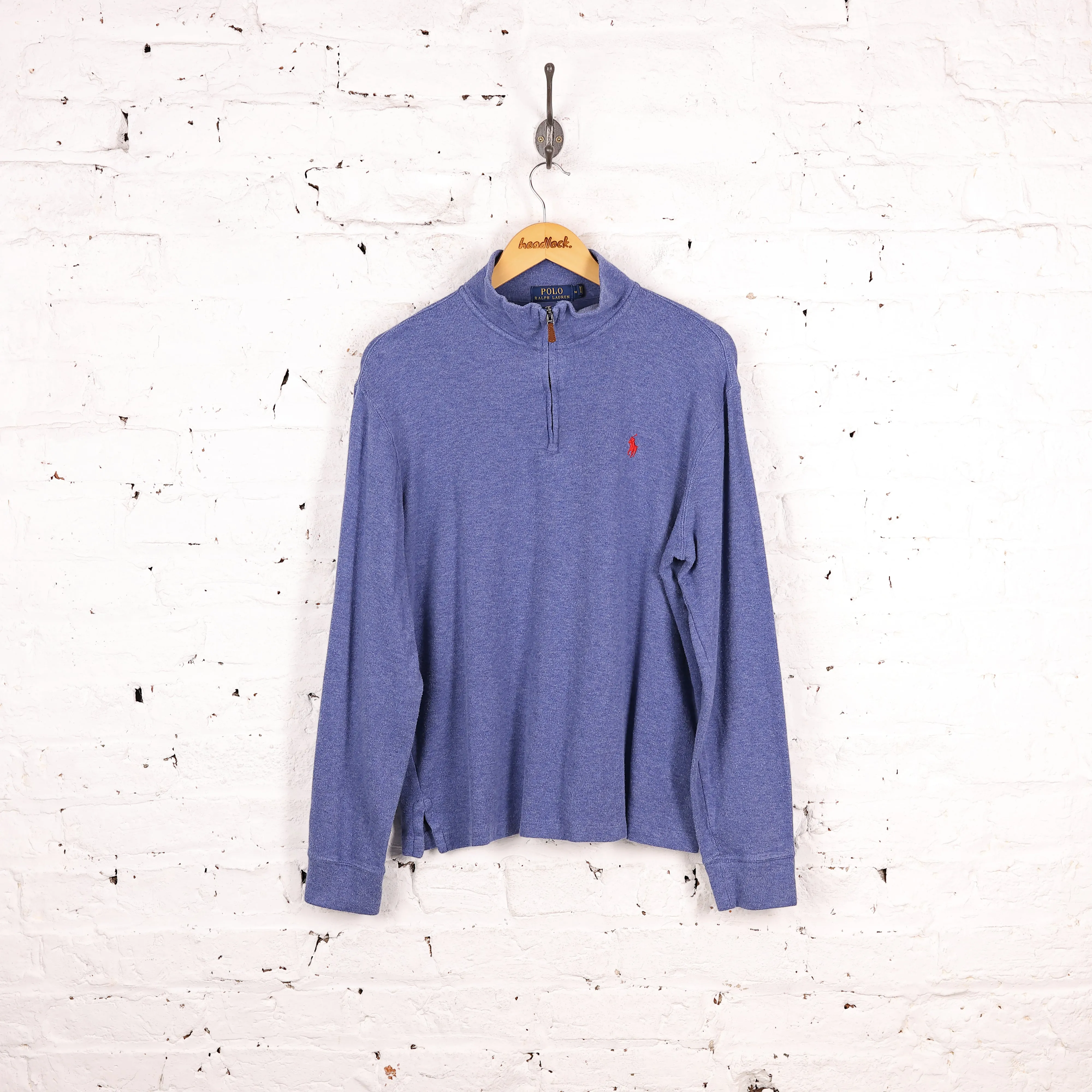 Ralph Lauren Estate Rib 1/4 Zip Sweatshirt - Blue - M