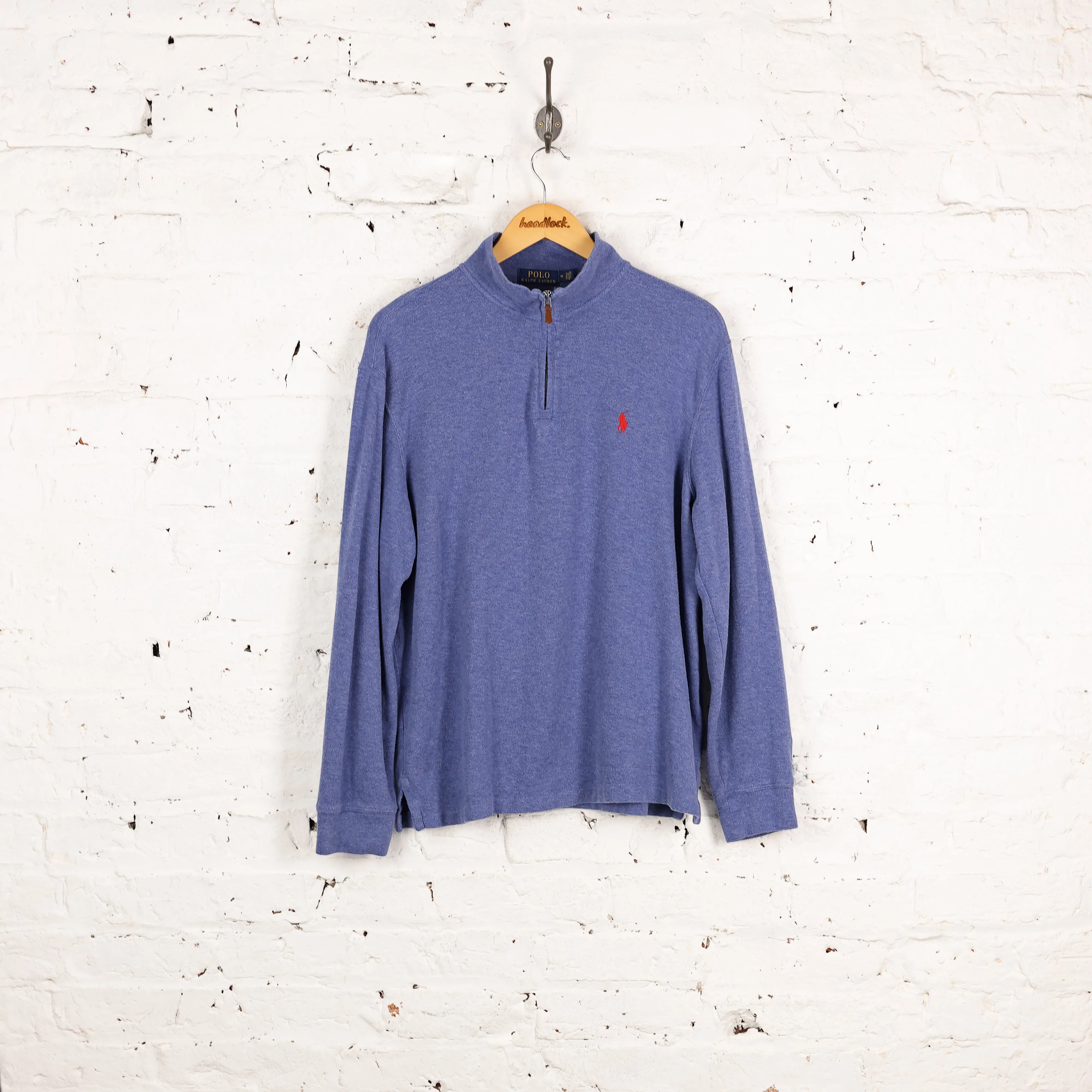 Ralph Lauren Estate Rib 1/4 Zip Sweatshirt - Blue - M