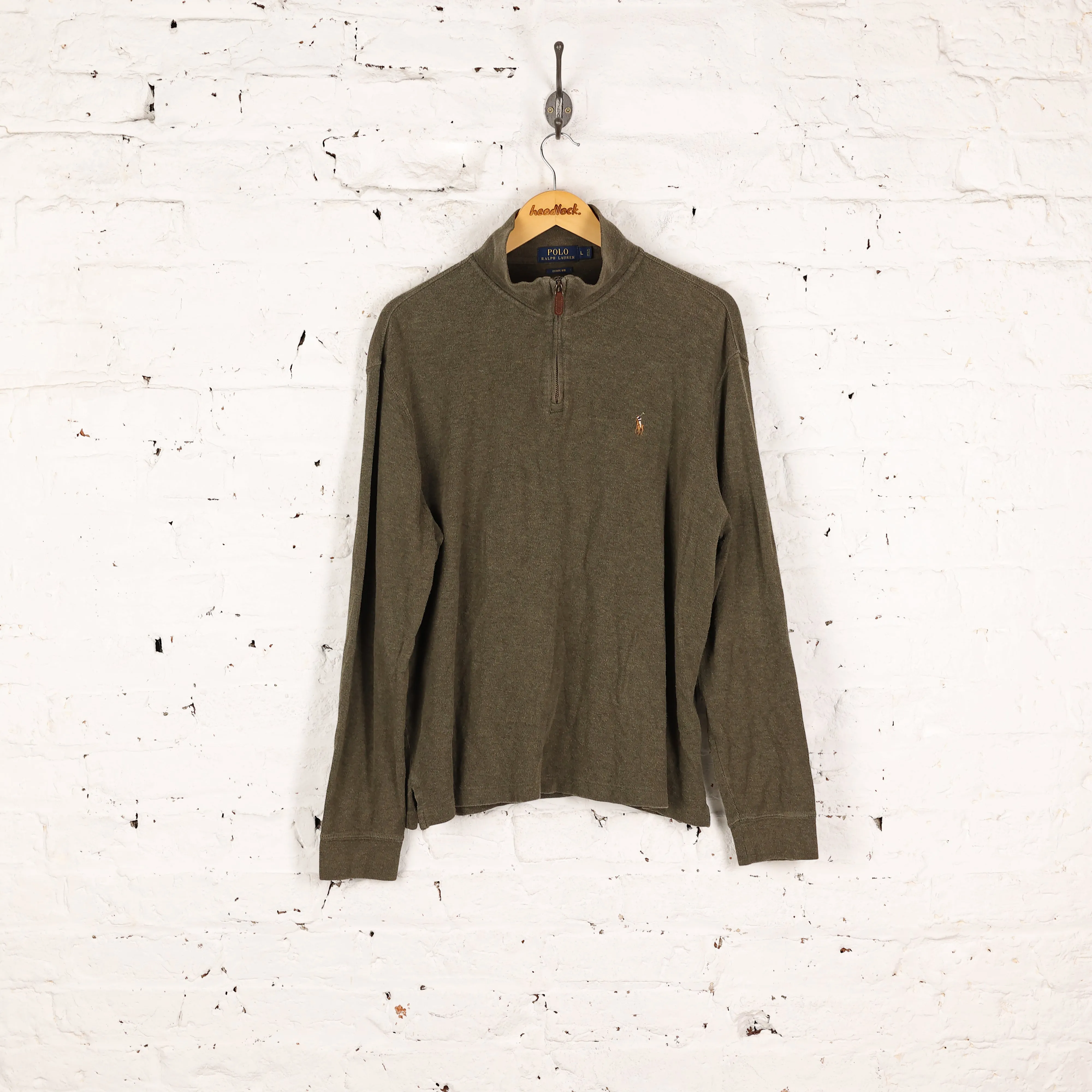 Ralph Lauren Estate Rib 1/4 Zip Sweatshirt - Green - L