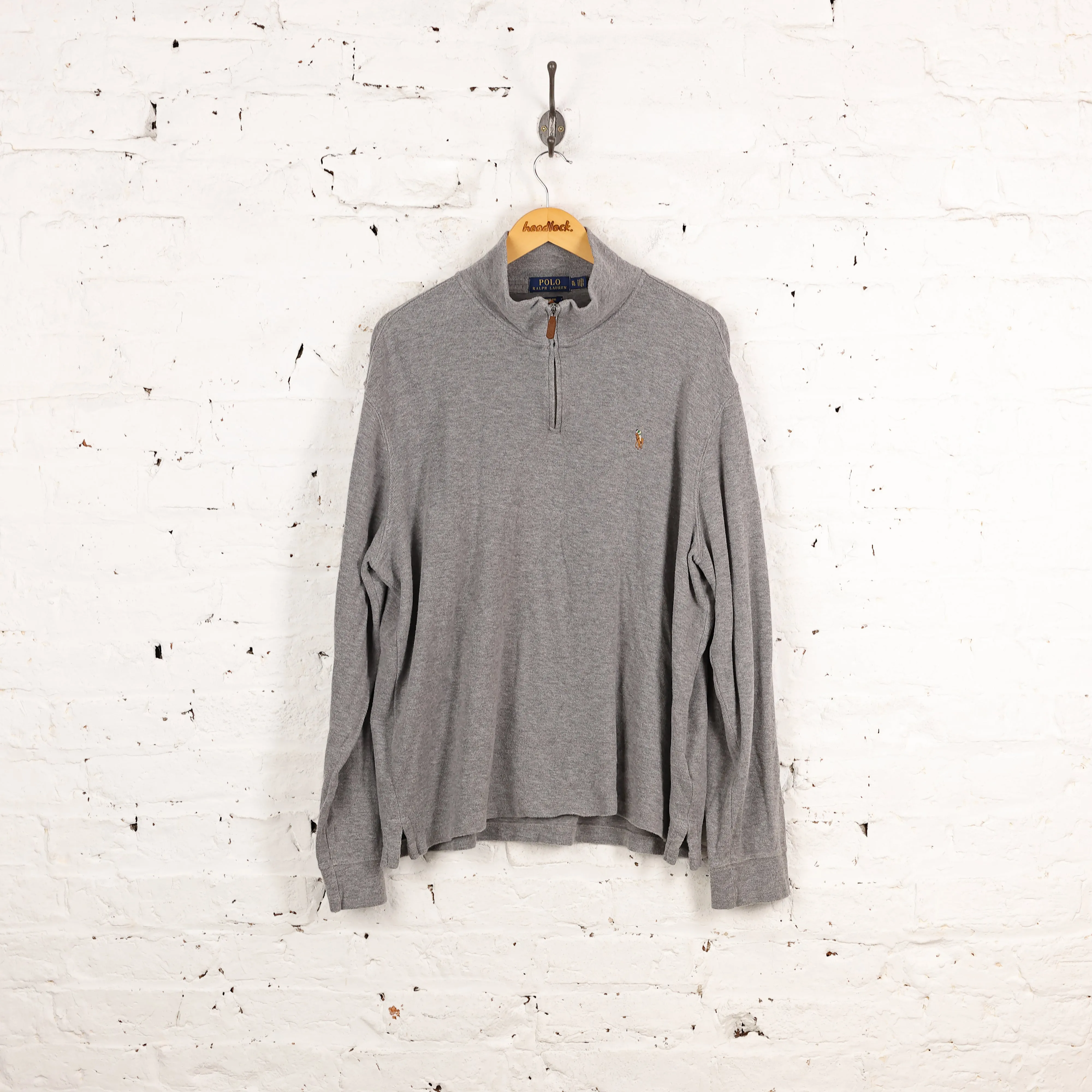 Ralph Lauren Estate Rib 1/4 Zip Sweatshirt - Grey - XL