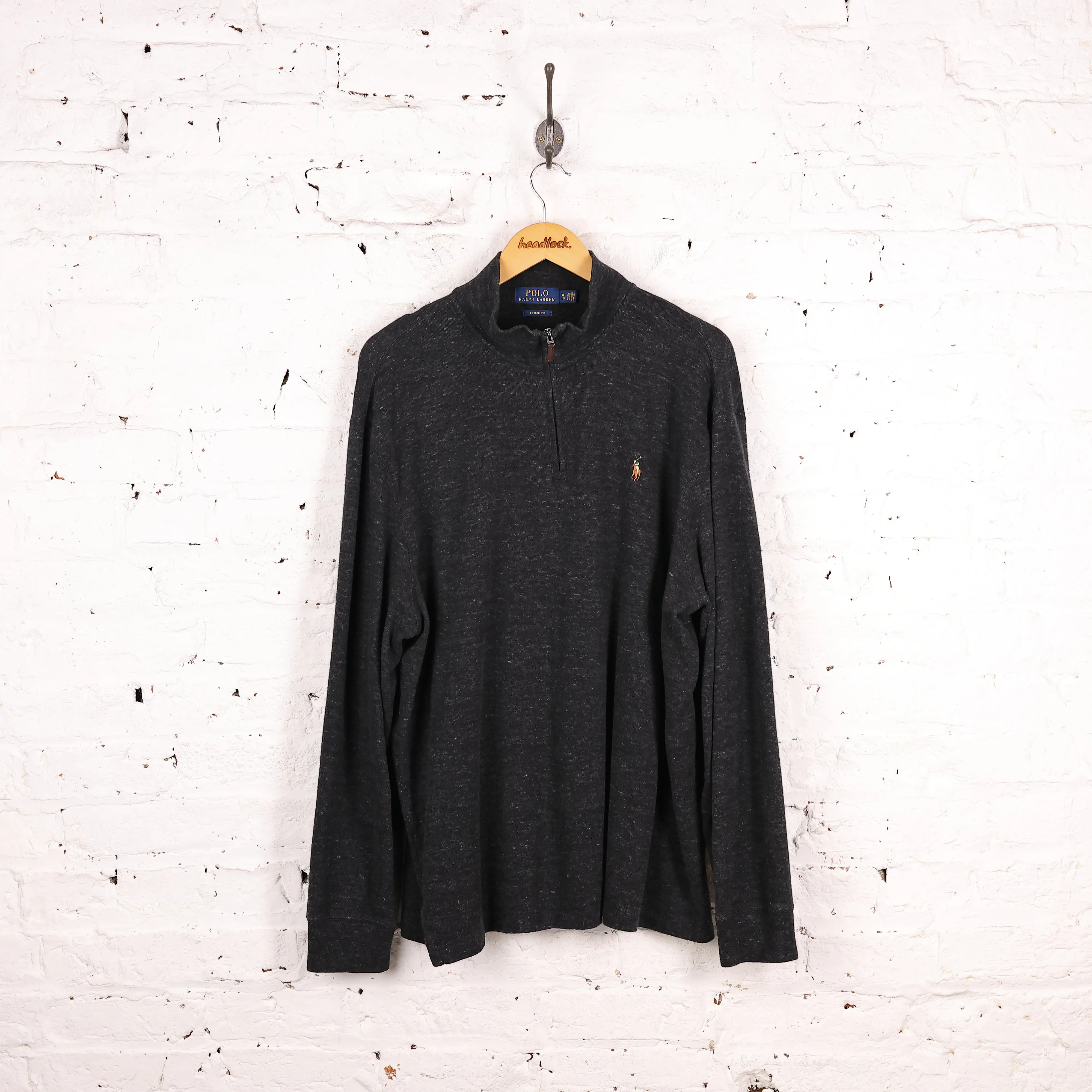 Ralph Lauren Estate Rib 1/4 Zip Sweatshirt - Grey - XL