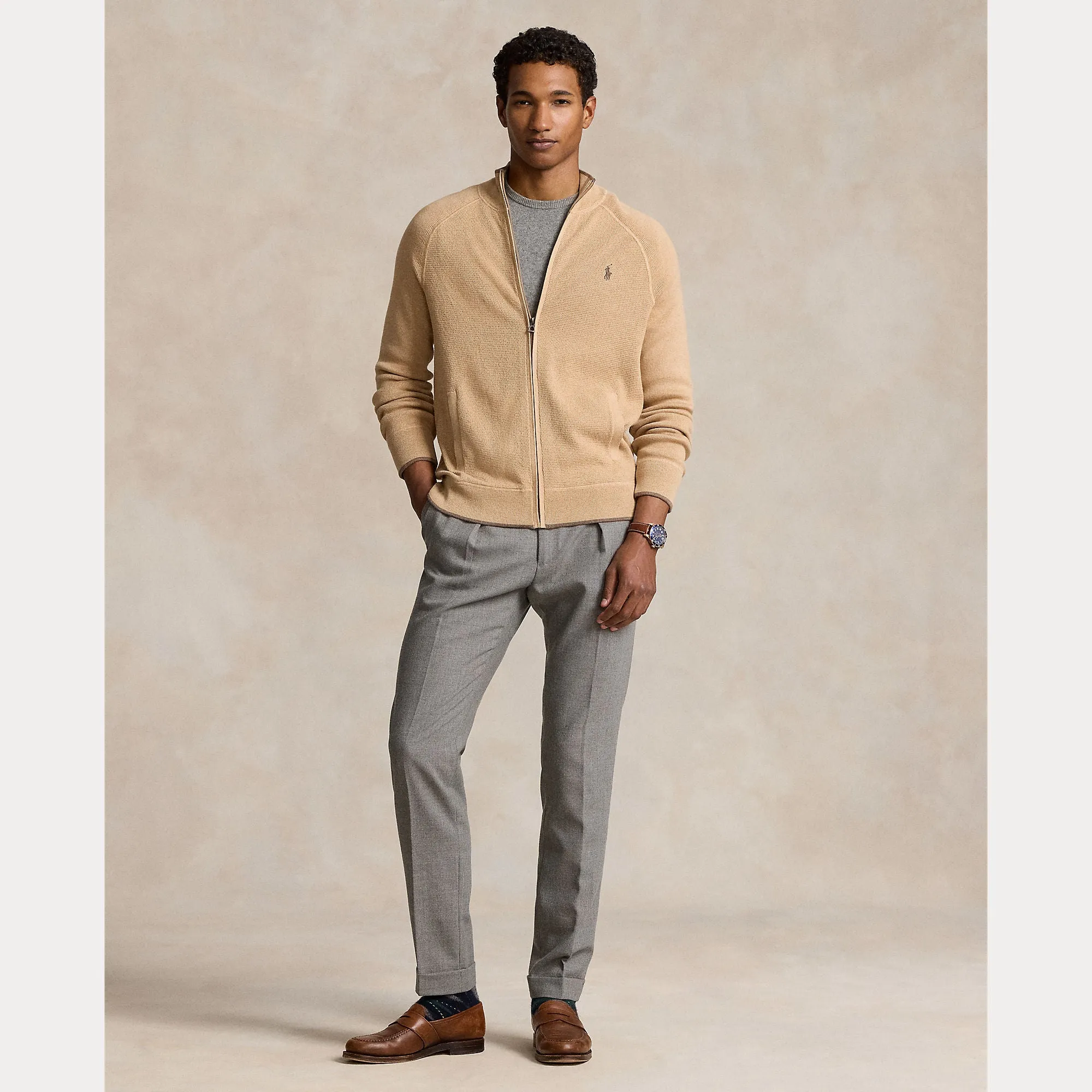 Ralph Lauren Mens L/S Long sleeve full zip Camel