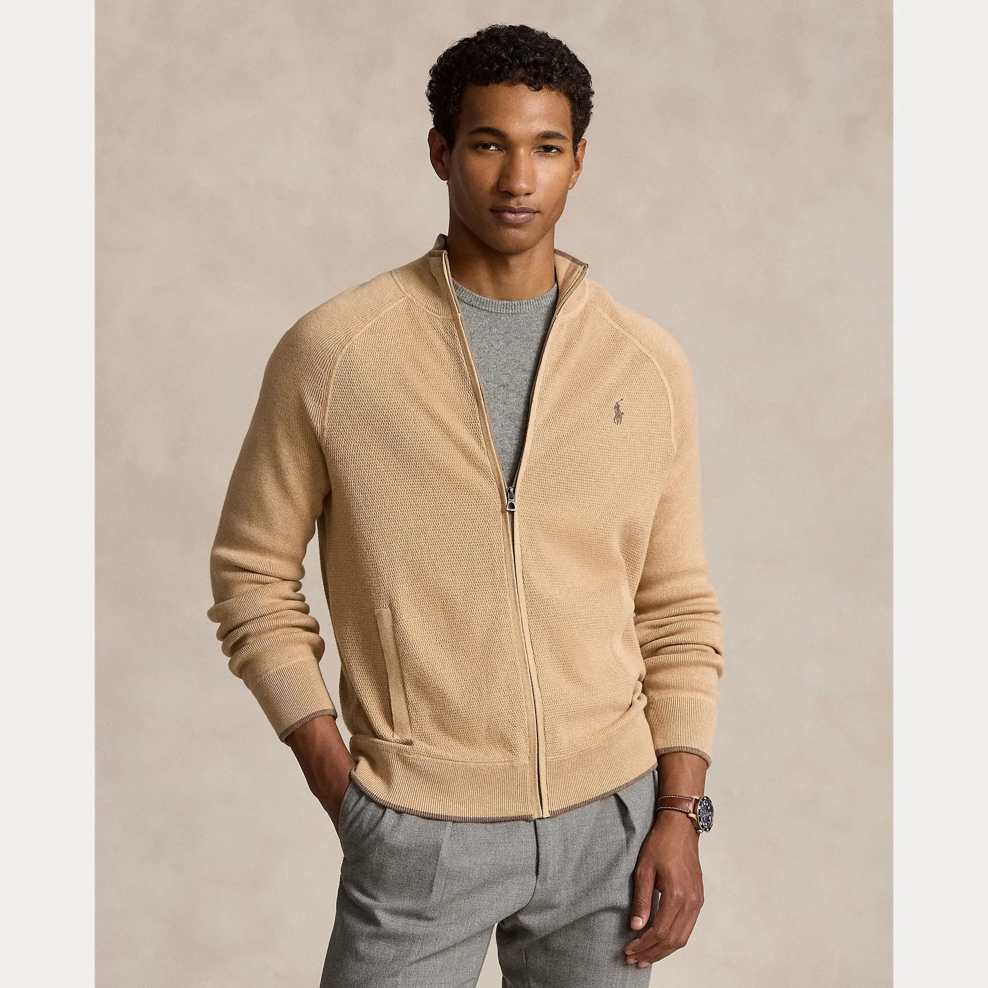 Ralph Lauren Mens L/S Long sleeve full zip Camel
