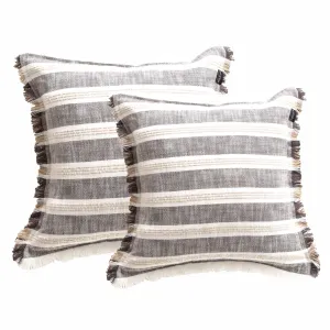 Renee Taylor Capri Stripe Stone washed Yarn-dyed Cushion Twin Pack 50 x 50 Cms Polyester Filled Onyx