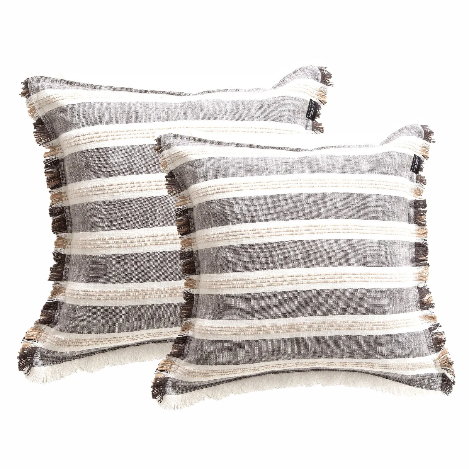 Renee Taylor Capri Stripe Stone washed Yarn-dyed Cushion Twin Pack 50 x 50 Cms Polyester Filled Onyx