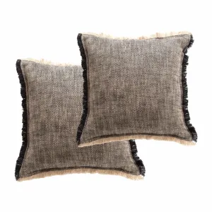 Renee Taylor Franco Stone Washed Yarn-Dyed Cushion Twin Pack 50 x 50 Cms Feather Filled Coal