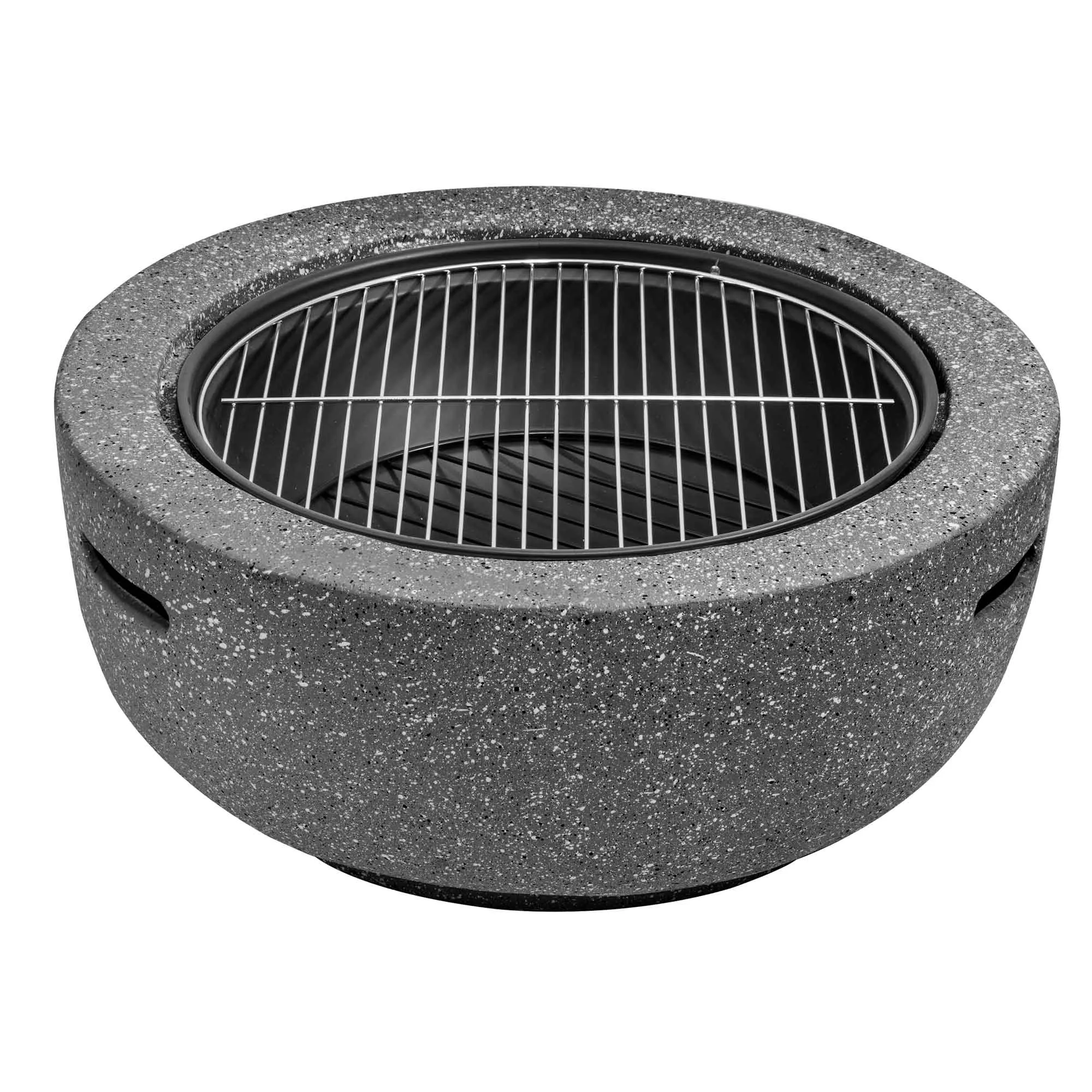 Round MgO Fire Pit with BBQ Grill, Ø60cm, Safety Mesh Screen - Dark Grey - DG189