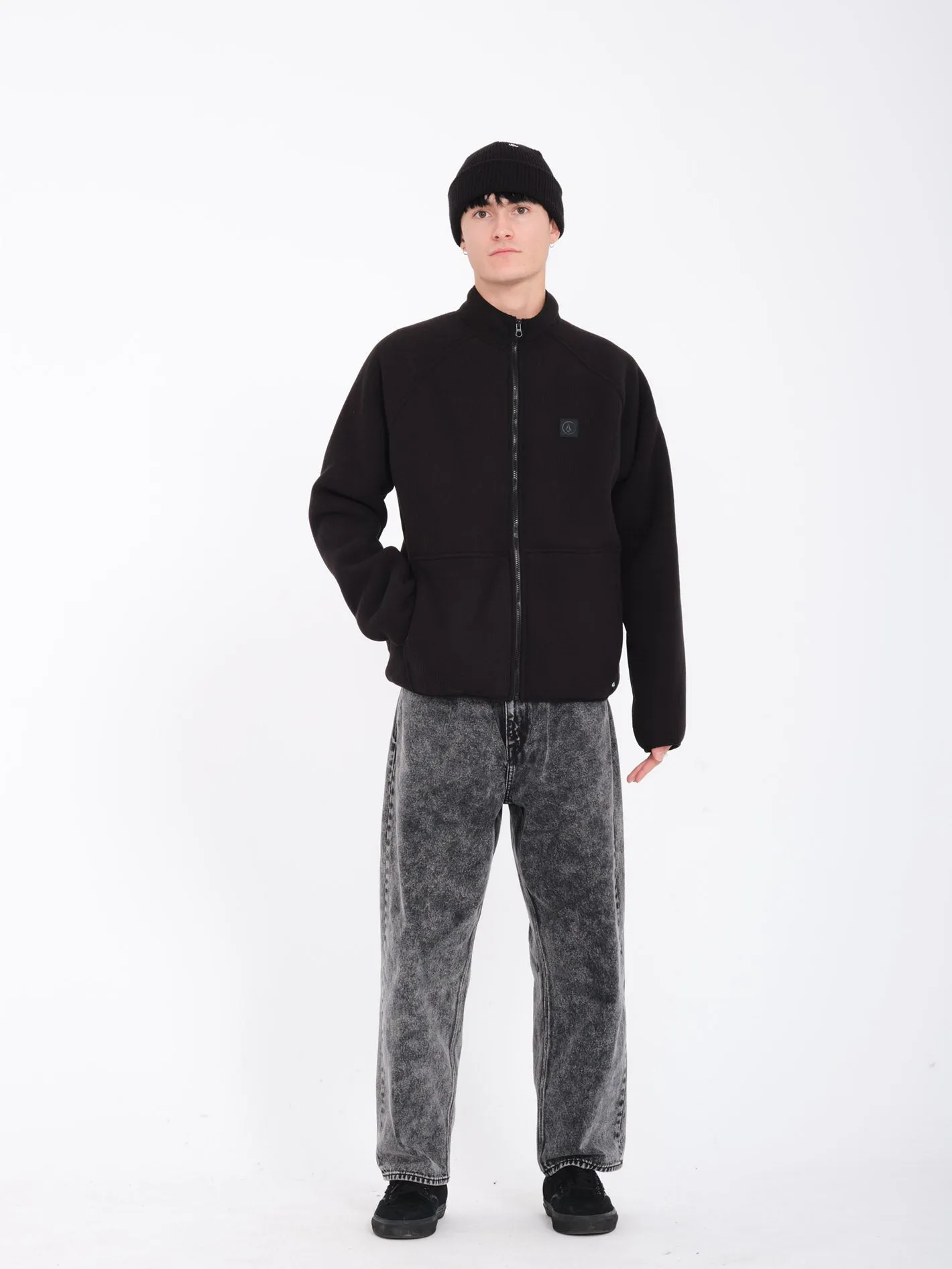 Runtime Grid Zip Sherpa Sweatshirt - BLACK