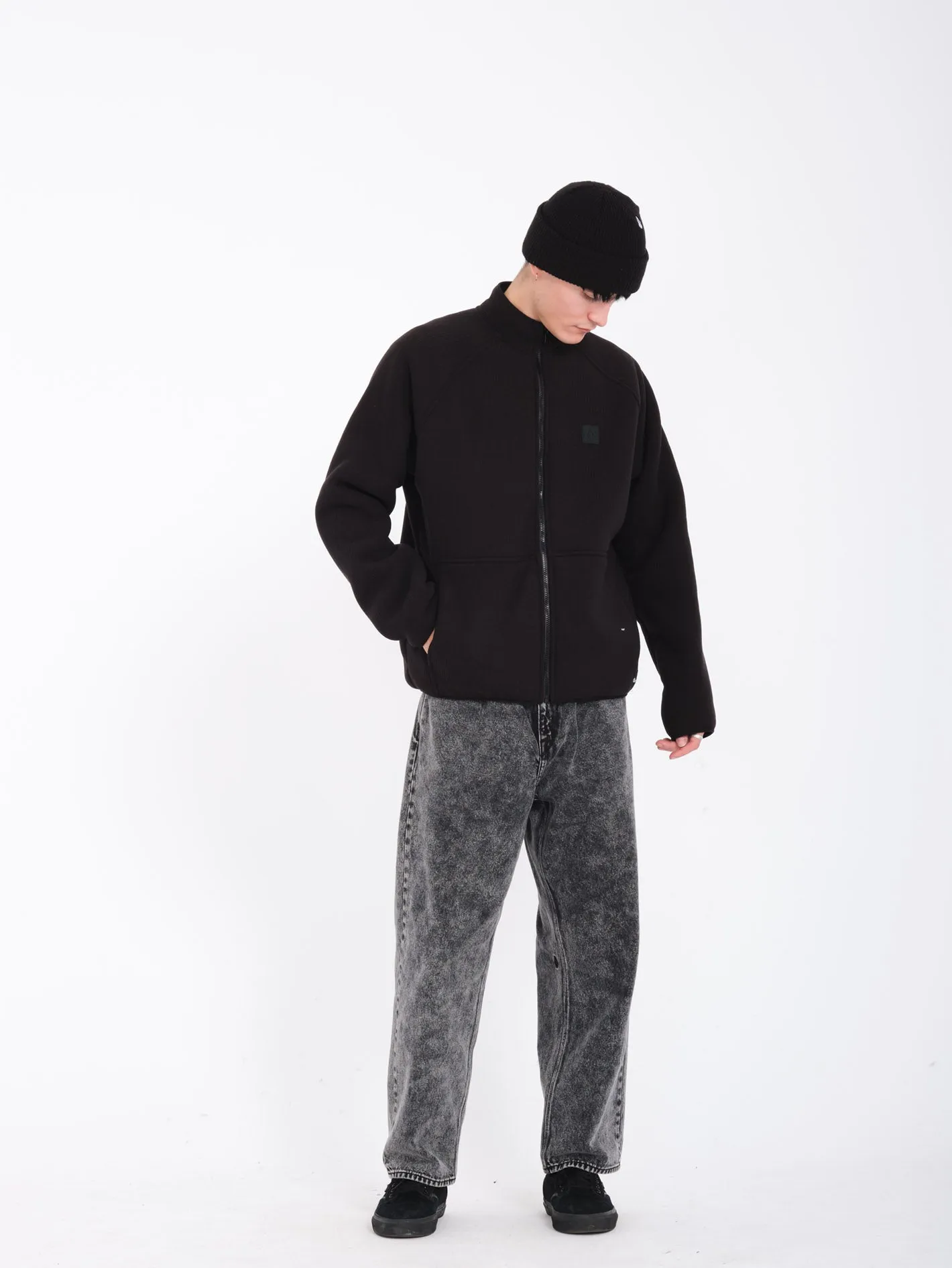 Runtime Grid Zip Sherpa Sweatshirt - BLACK