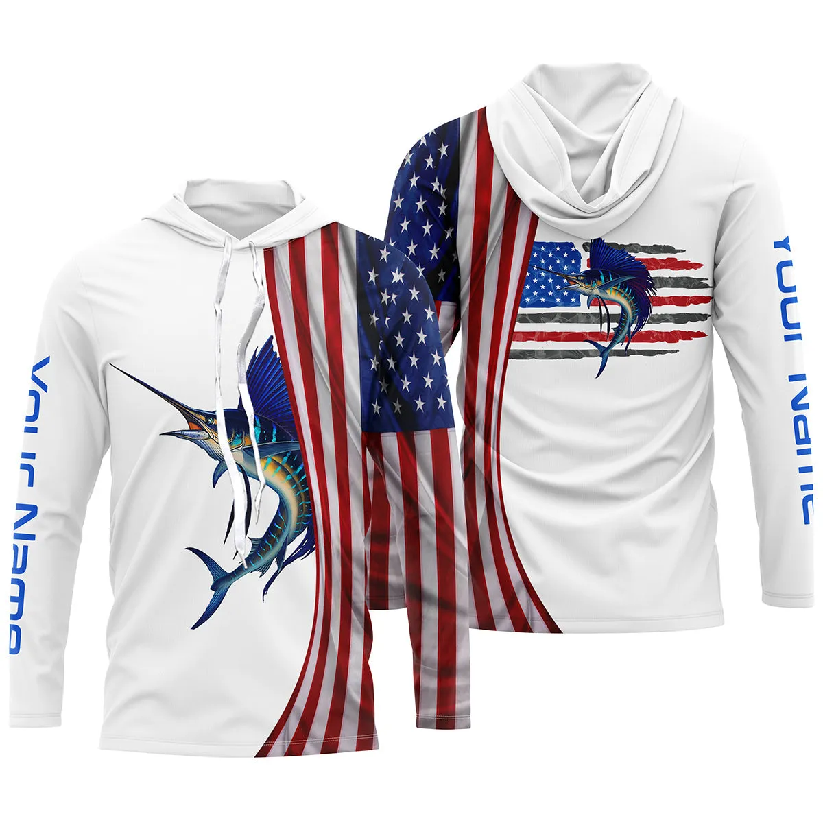 Sailfish Saltwater Fishing American Flag Custom Long Sleeve Fishing Shirts TTS0036