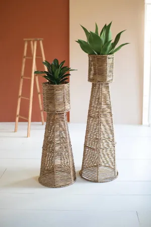 Set of 2 Seagrass and Iron Planter Towers