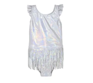 Shimmering Silver Keana 1pc Mermaid Scales Fringe UPF50 swimsuit