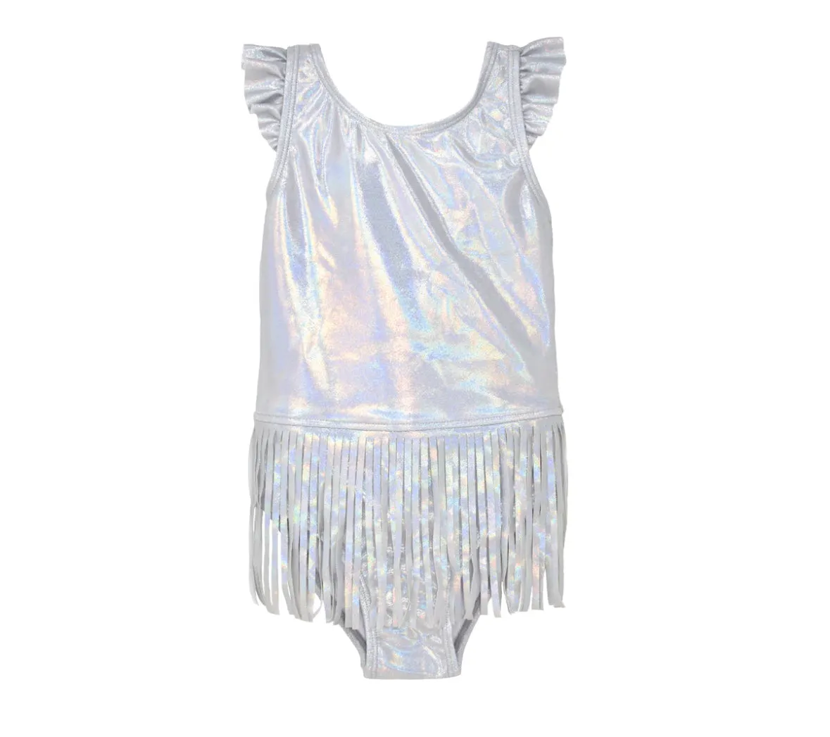 Shimmering Silver Keana 1pc Mermaid Scales Fringe UPF50 swimsuit