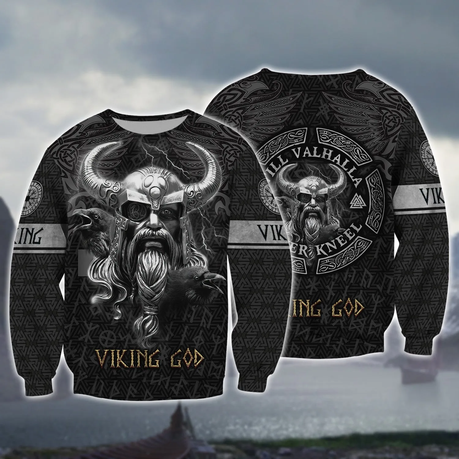 Skull Viking Tattoo Style 3D All Over Printed Warrior Raven Nordic Tattoo Tshirt Viking Gifts for Men/Women