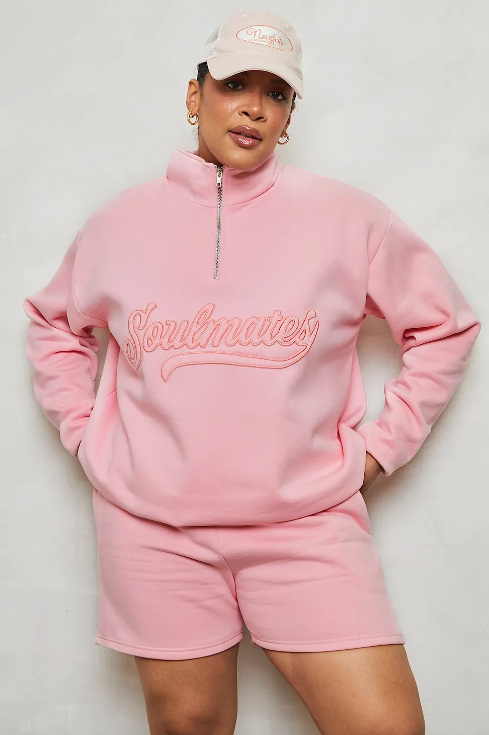 Soulmates half zip sweatshirt in pink